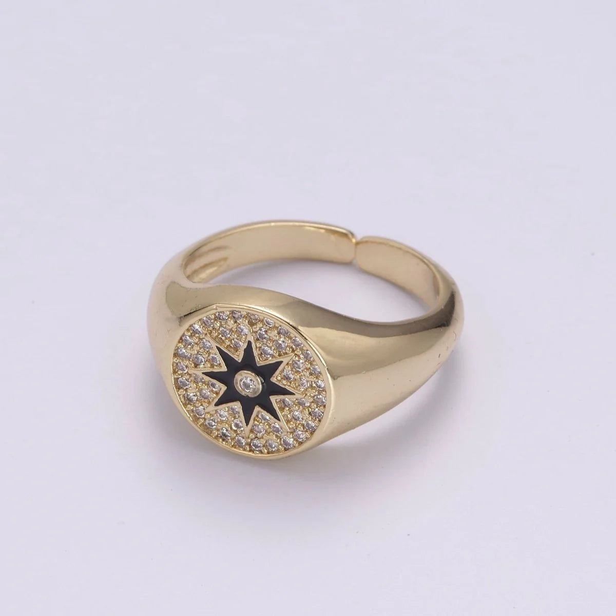 Black Star Signant Adjustable Gold RIng